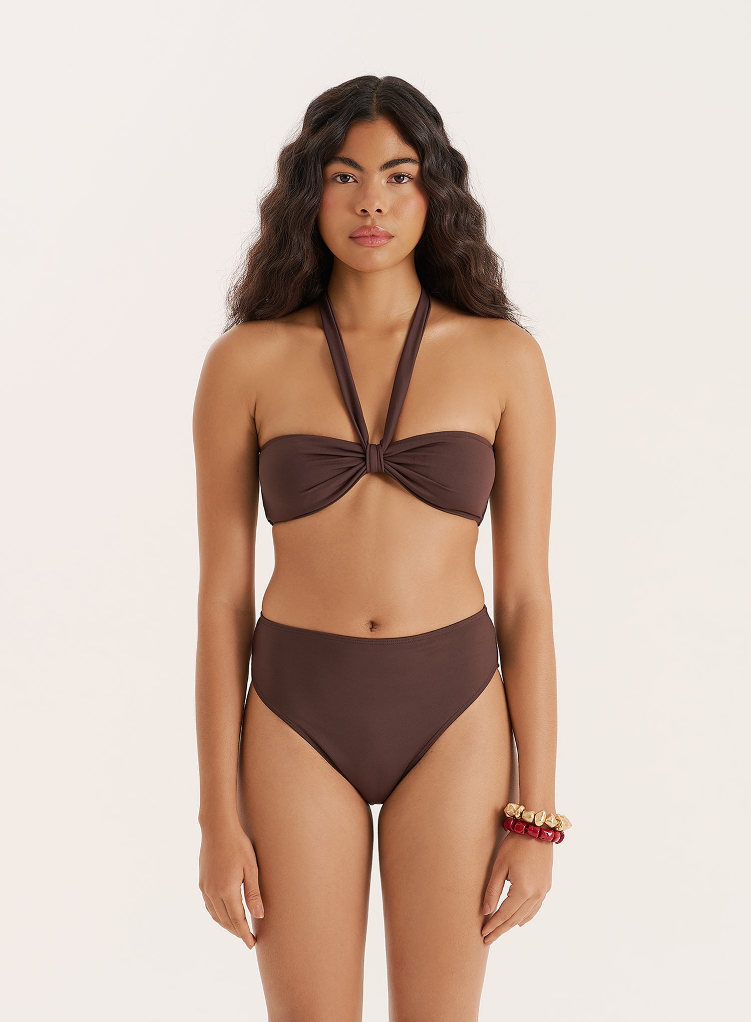 Chocolate Halterneck Tie Bikini Top